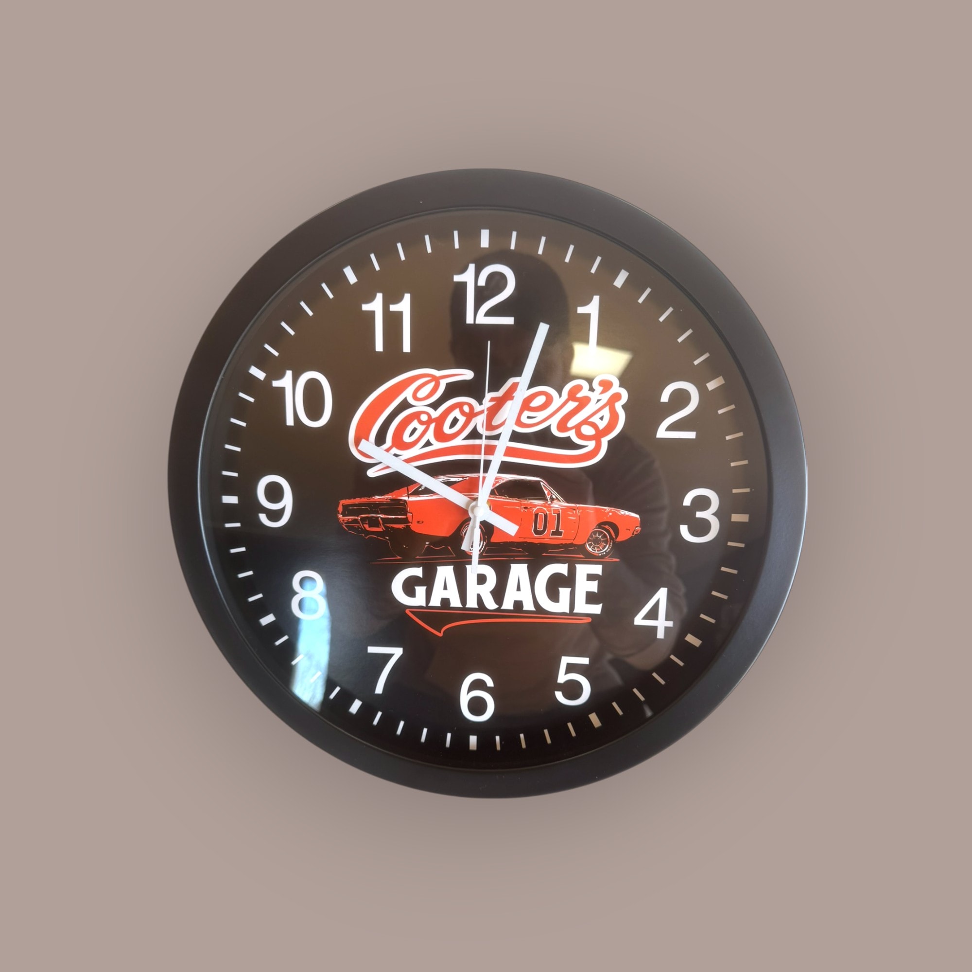 Cooter's Garage wall clock — overhead view