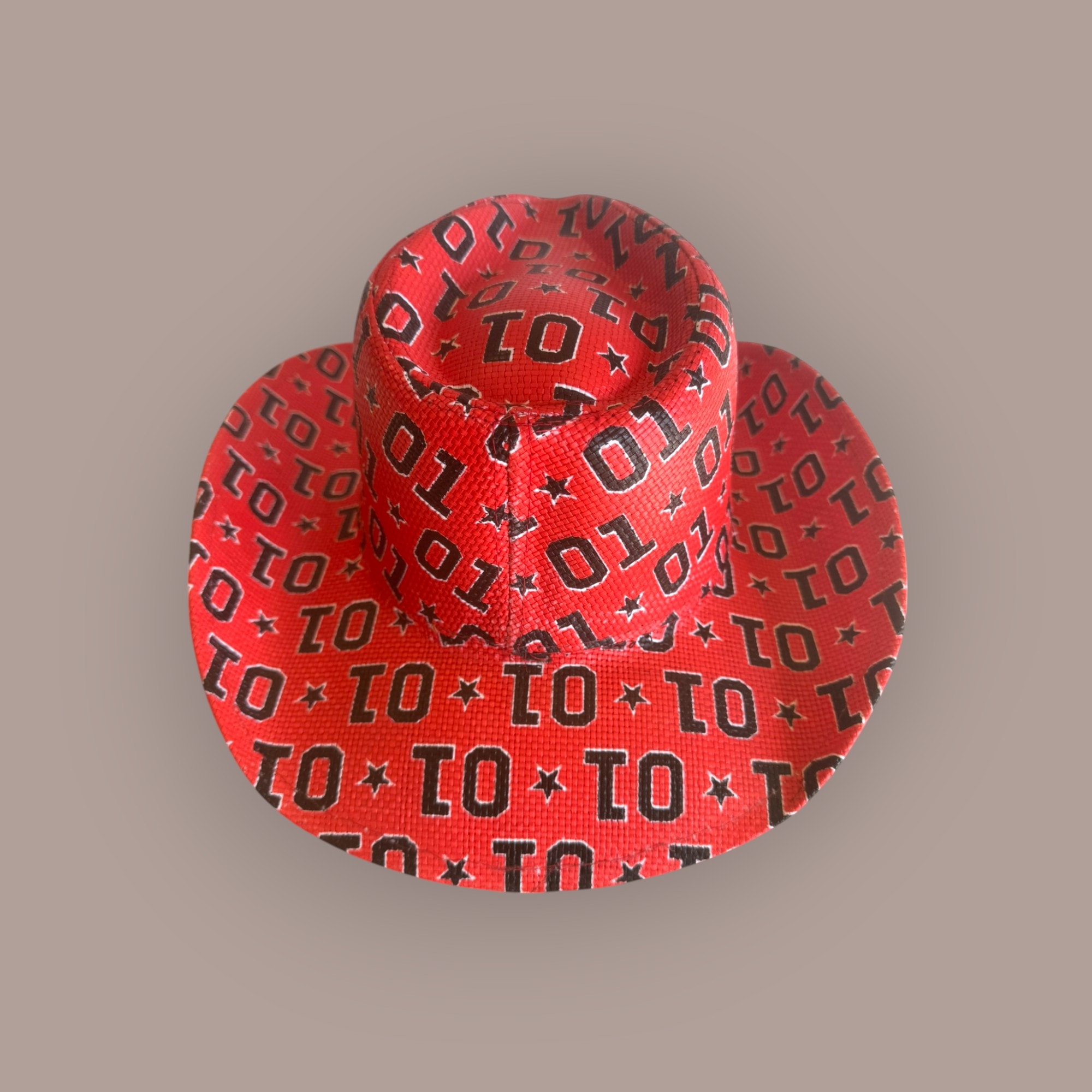 Custom cowboy hat — angled front view with 01 star pattern
