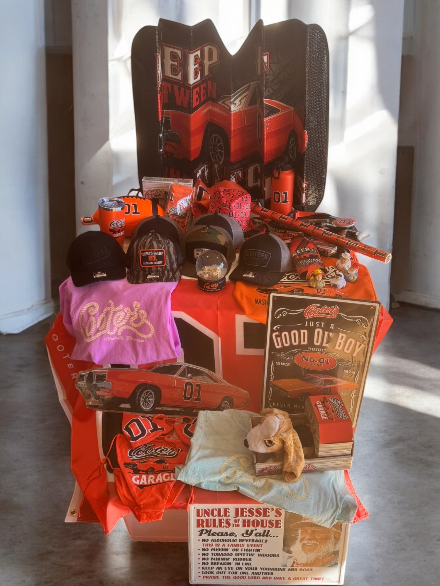 Dukes of Hazzard branded merchandise collection display