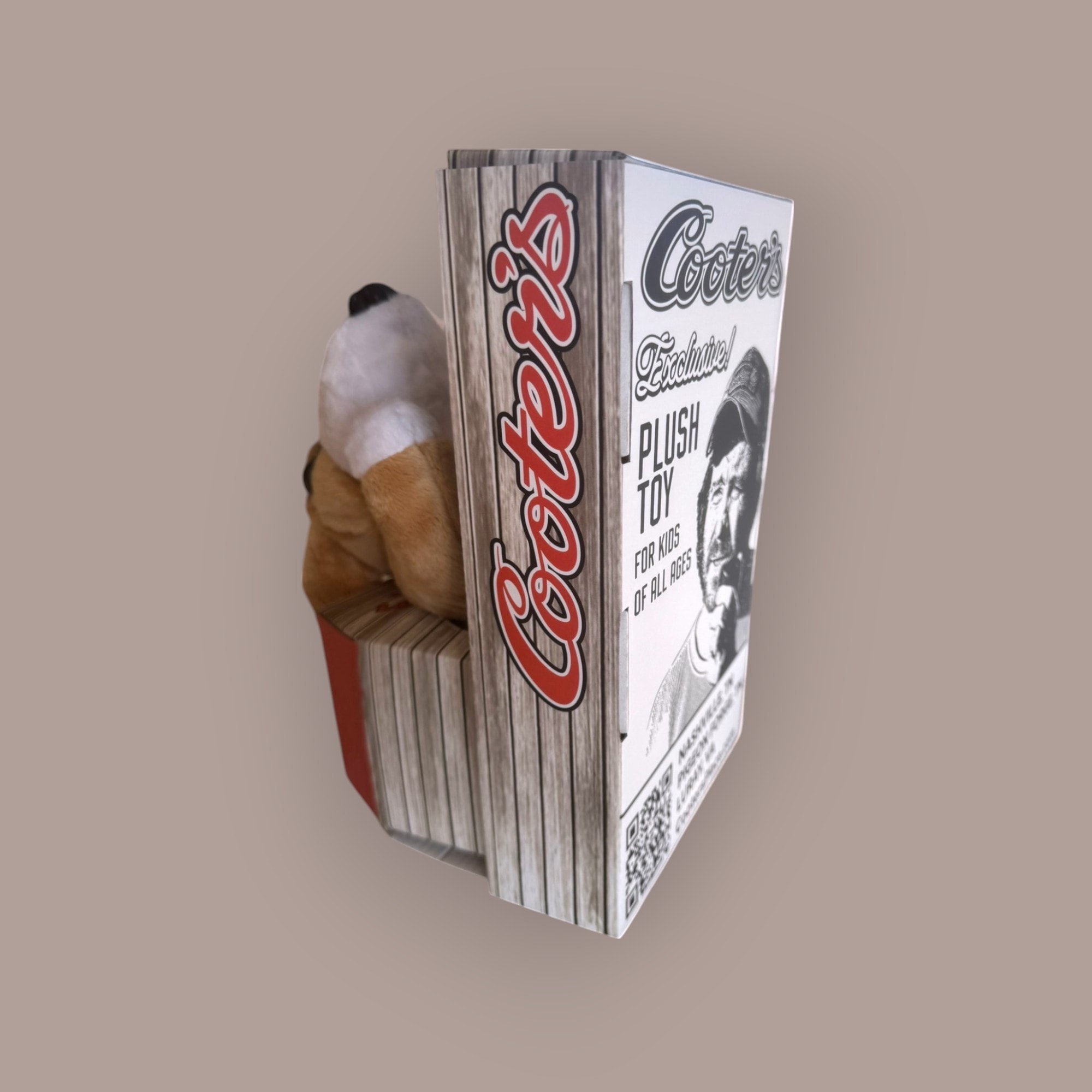 Cooter's Exclusive Plush Toy — box label side showing Cooter's portrait and product info