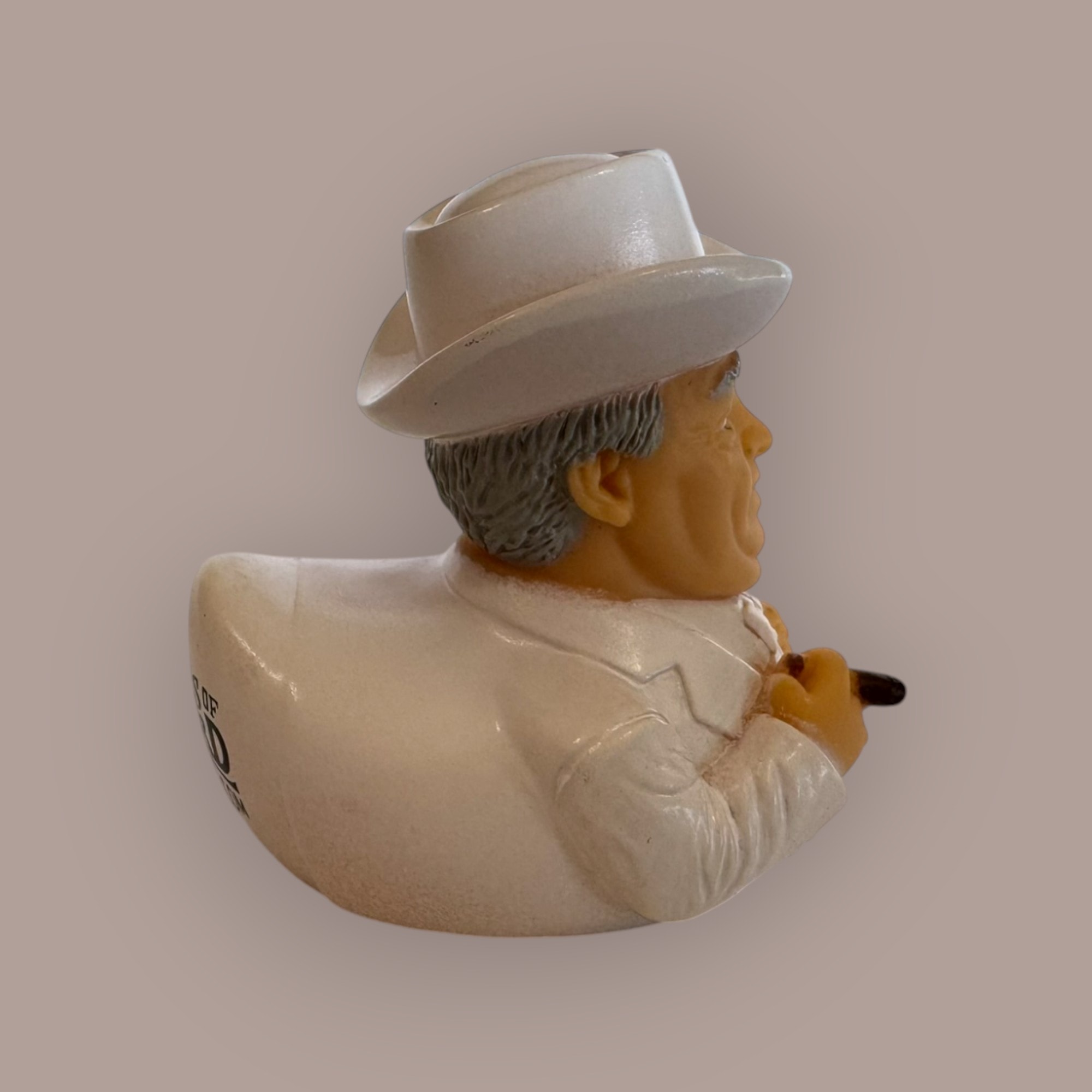 Bearded character duck figurine — white cowboy hat